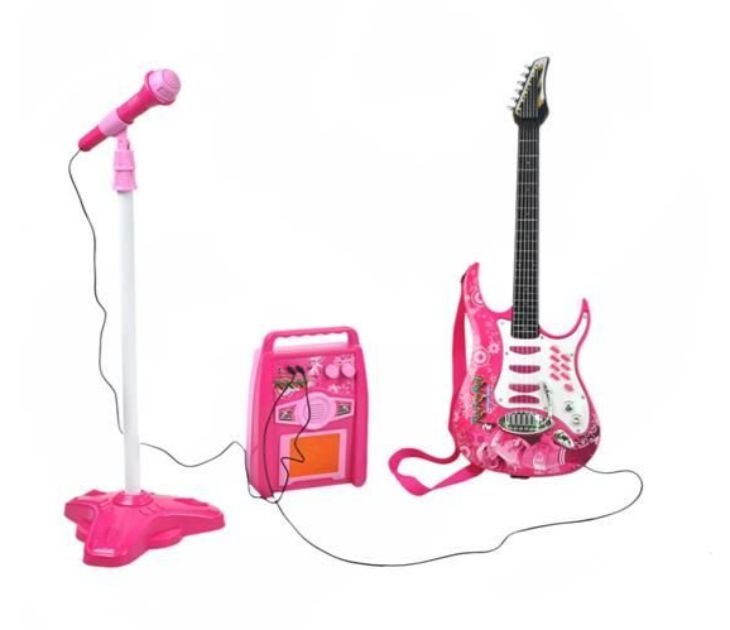 Σετ παιδική ηλεκτρική Κιθάρα με Μικρόφωνο Και Ενισχυτή σε ροζ χρώμα